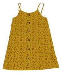Okrové mačkané letní šaty s kytičkami a knoflíky PRIMARK