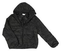 Černá prošívaná šusťáková přechodová bunda s odepínací kapucí H&M