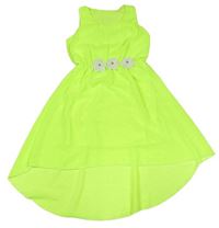 Neonově zelené šifonové šaty s kytičkami 