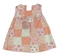 Růžovo-bílo-mátové květované manšestrové patchwork šaty Nutmeg