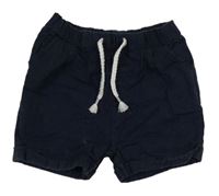 Tmavomodré lněné podšité chino kraťasy Matalan