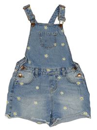 Modré riflové laclové kraťasy s výšivkami květů Denim Co.
