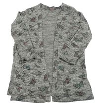 Šedý melírovaný úpletový cardigan s motýly Tu