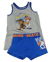 2set - Šedé melírované tílko s Paw Patrol + modré boxerky se s kateboardistou