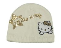 Smetanová čepice s nápisem z flitrů a Hello Kitty zn. Sanrio