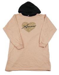 Růžovo-černé teplákové šaty se srdcem a kapucí ThreadGirls