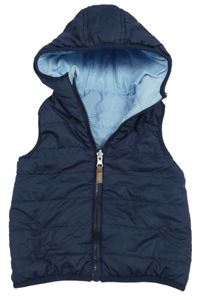 Tmavomodrá šusťáková zateplená oboustranná vesta s kapucí Topomini