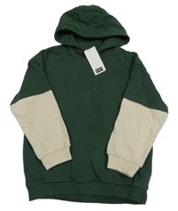 Nové - Tmavozeleno-béžová mikina s kapucí F&F