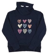 Tmavomodrá mikina se srdíčky a komínovým límcem Yigga