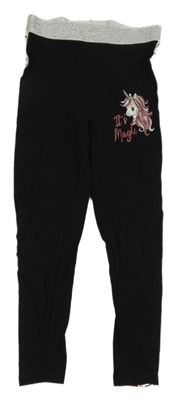 Černé legíny s jednorožcem a pruhem s nápisy Kiki&Koko