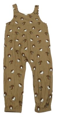 Hnědé žebrované lehké laclové tepláky s ježky a veverkami H&M