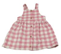 Růžovo-bílé kostkované vlněné propínací šaty F&F