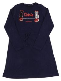 Tmavomodré teplákové šaty s kočkami z překlápěcích flitrů Pepperts