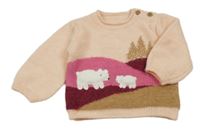 Nové - Meruňkovo-růžovo-hnědý svetr s medvědy Nutmeg