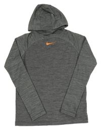 Tmavošedá melírovaná sportovní lehká funkční mikina s logem a kapucí Nike