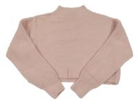 Růžový chlupatý crop svetr New Look