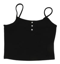 Černý žebrovaný crop top s knoflíky Shein