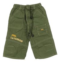 Khaki plátěné capri kalhoty s nosorožcem a kapsami