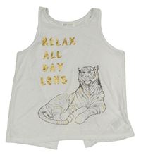 Bílý lehký top s nápisem a tygrem H&M
