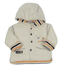 Bílá chlupatá propínací mikina s medvědem a kapucí 