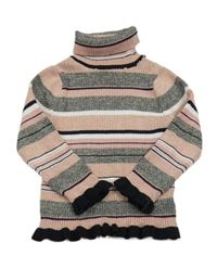 Starorůžovo-černo-šedý žebrovaný svetrový rolák zn. Primark