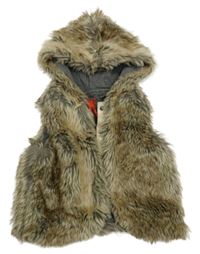 Béžovo-šedá kožešinová podšitá vesta s kapucí Next