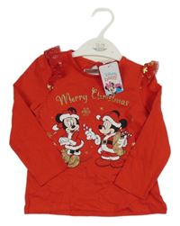 Nové - červené triko s Minnie a Mickeym a volánky Disney