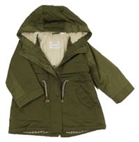 Khaki šusťáková zateplená bunda s kapucí Zara