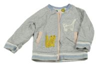 Šedá melírovaná propínací oboustranná mikina s leopardy Miniclub