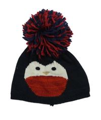 Černá čepice s tučňákem a bambulí