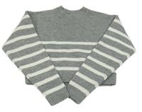 Šedo-bílý pruhovaný crop svetr New Look
