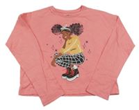 Růžové crop triko s dívkou F&F