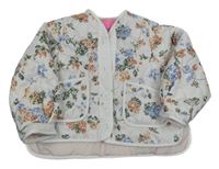 Smetanovo-barevná květovaná šusťáková lehce zateplená bunda 