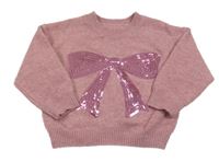 Růžový svetr s mašlí z flitrů Matalan