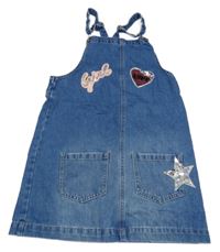 Modré laclové riflové šaty s obrázky z flitrů George