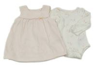 2 set - bílé body s obrázky + světlerůžové sametové šaty M&S