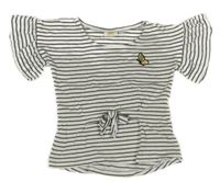 Bílo-zelené pruhované tričko s motýlkem a volánky kids