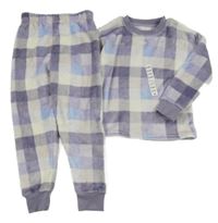 Nové - fialovo-bílé kostkované plyšové pyžamo dunnes