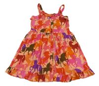 Růžovo-oranžovo-fialové vzorované lehké propínací šaty s jednorožci Next