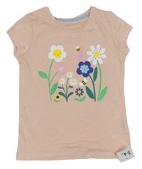 Růžové tričko s květy zn. Mothercare