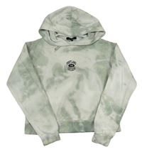 Khaki-bílá batikovaná crop mikina s výšivkou a kapucí New Look