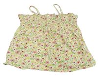 Bílý květovaný crop top se žabičkováním