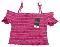 Růžový vzorovaný crop top se žabičkováním George