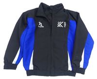Černo-safírovo-bílá šusťáková sportovní bunda s výšivkami