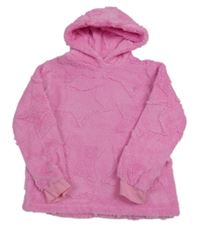 Růžová chlupatá mikina s hvězdami a kapucí Matalan