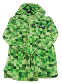 Zelený kostkovaný plyšový župan s kapucí - Minecraft 