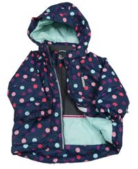 Tmavomodro-barevná puntíkatá šusťáková zimní bunda s kapucí H&M