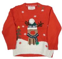 Červeno-bílý svetr se sobem F&F