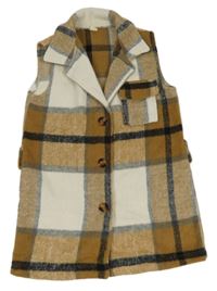 Hnědo-bílo-šedá kostkovaná vesta Shein