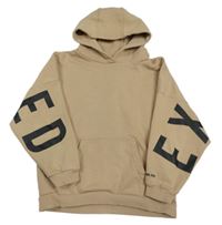 Béžová mikina s nápisy a kapucí 